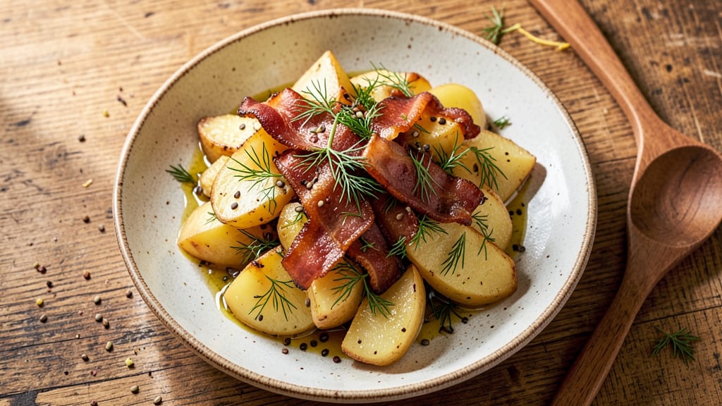 Bavarian German Potato Salad Recipe: Bacon-Wrapped Warm Potatoes with Tangy Vinegar Dressing