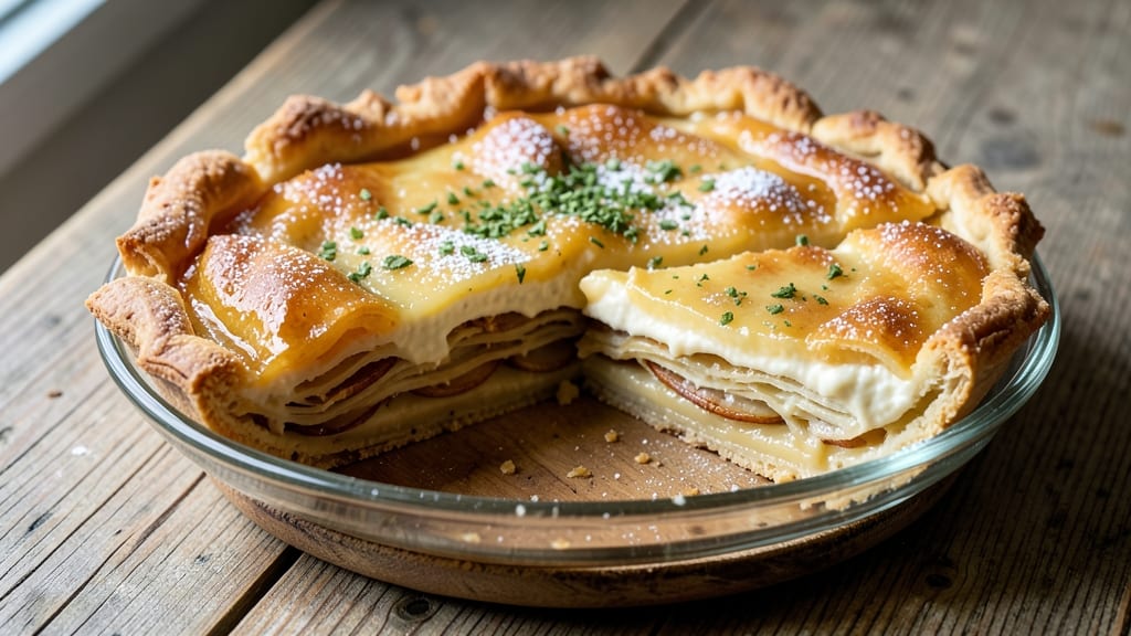 Sliced Potato Pie Recipe: Crispy Celery Crown Over Creamy Nutmeg Bliss