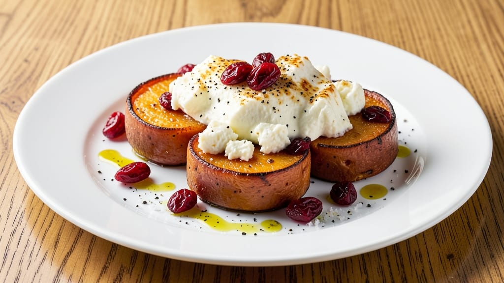 Sweet Potato Rounds With Goat Cheese And Cranberries Recipe: Caramelized Edges Meet Tangy Creamy Bites