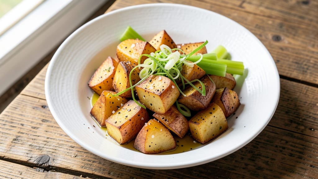 Baked Potato Chunks Recipe: Crispy Celery Crown Over Creamy Herb Bliss