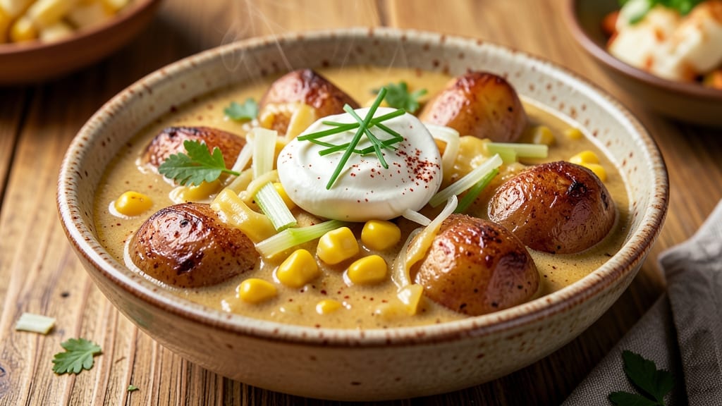 Baked Potato Corn Chowder Recipe: Smoky Celery Crown Over Creamy Cheese Bliss
