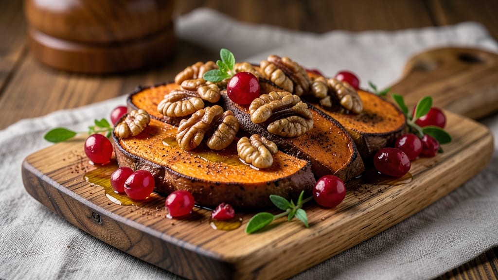 Sweet Potato Walnut Cranberry Recipe: Roasted Trio With Warm Spice Harmony